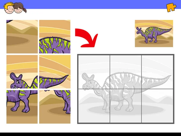 Komik Dinozor Hayvan Karakter Olan Çocuklar Için Eğitim Jigsaw Puzzle — Stok Vektör