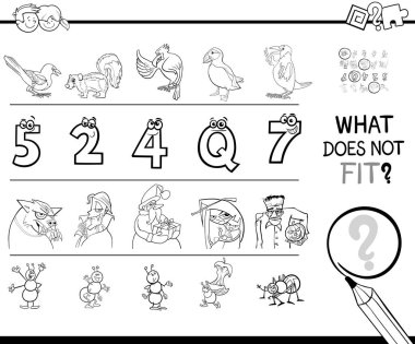 Siyah ve beyaz çizgi film illüstrasyon bulma bir satır eğitim oyunu boyama kitabı içinde sığmayan resim