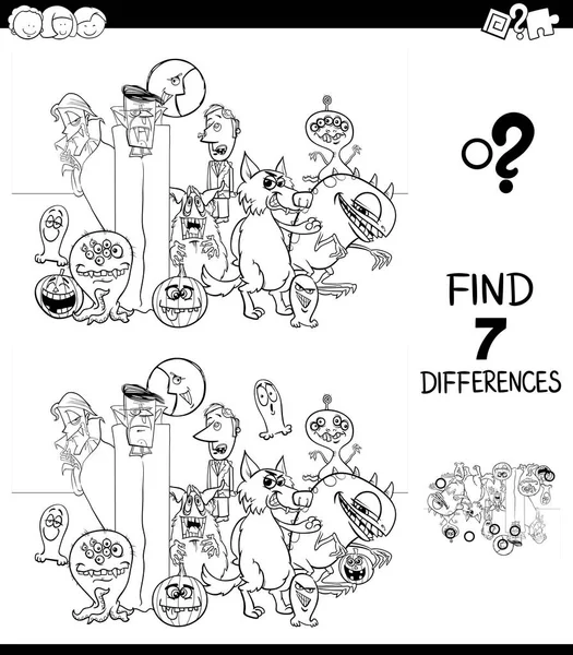 Dibujos Animados Blanco Negro Ilustración Encontrar Siete Diferencias Entre Imágenes — Vector de stock