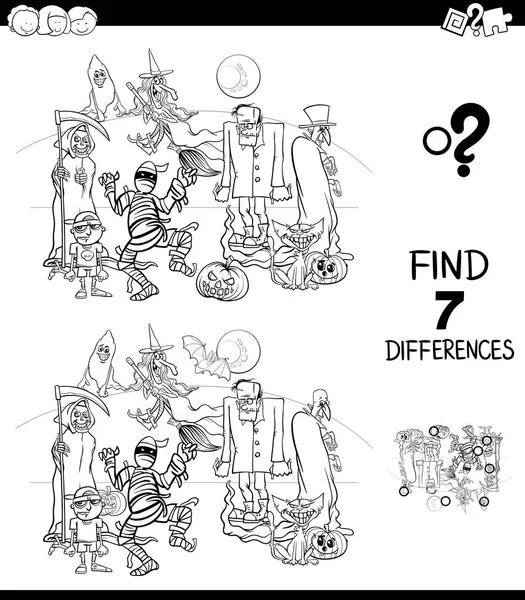 Schwarz Weiß Zeichentrick Illustration Der Suche Nach Sieben Unterschieden Zwischen — Stockvektor