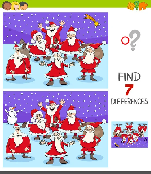 Cartoon Illustration Finding Seven Differences Pictures Educational Game Children Santa — Stock Vector