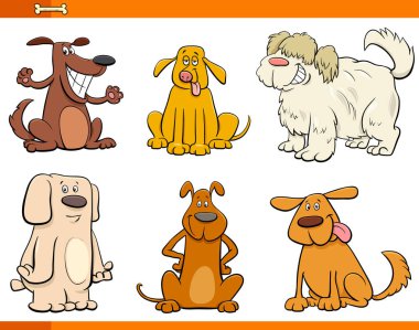 Komik köpek veya yavru hayvan karakter kümesi karikatür çizimi