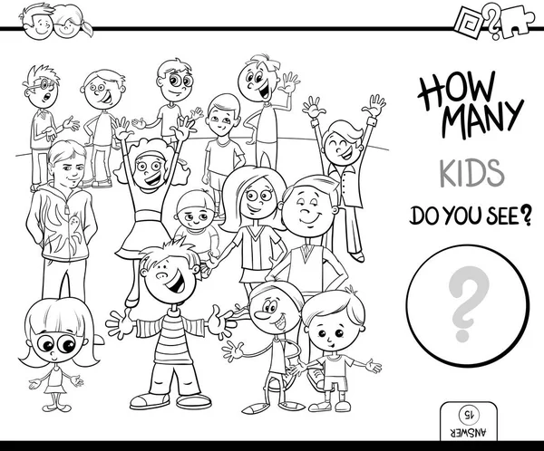 Zwart Wit Cartoon Afbeelding Van Onderwijsspel Tellen Activiteit Voor Kinderen — Stockvector