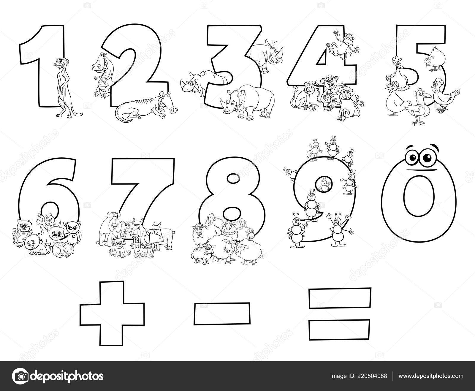 Ilustração Desenhos Animados Preto Branco Números Definidos Zero Nove Com  Vetor de stock de ©izakowski 220504088, image size:1600x1317