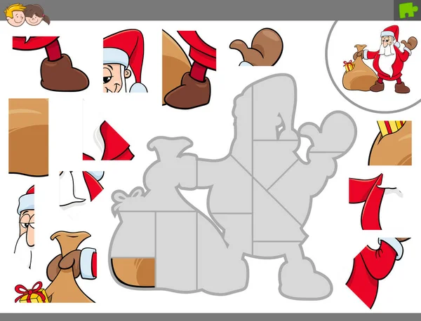 Cartoon Illustration Von Pädagogischen Puzzle Spiel Für Kinder Mit Weihnachtsmann — Stockvektor