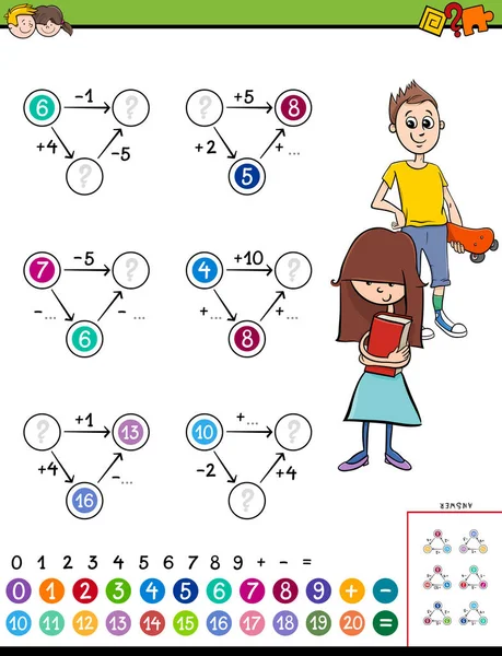 Çocuklar Için Eğitim Matematiksel Hesaplama Puzzle Oyunu Çizgi Film Gösterimi — Stok Vektör