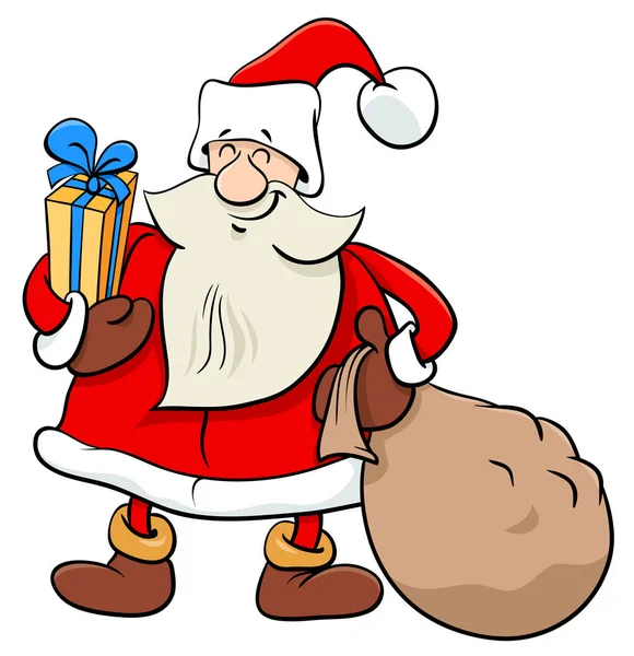 Мультяшна Ілюстрація Різдвяного Персонажа Санта Клауса Подарунками — стоковий вектор