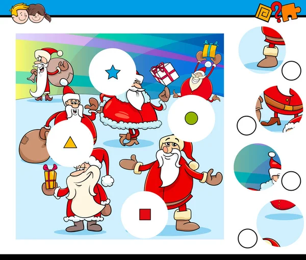 Cartoon Illustration Educational Match Pieces Jigsaw Puzzle Game Children Santa — Stock Vector