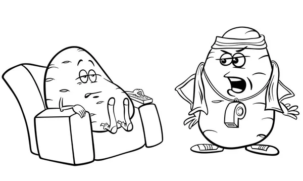 Schwarz Weiß Cartoon Humor Konzept Illustration Von Couch Potato Sprichwort — Stockvektor