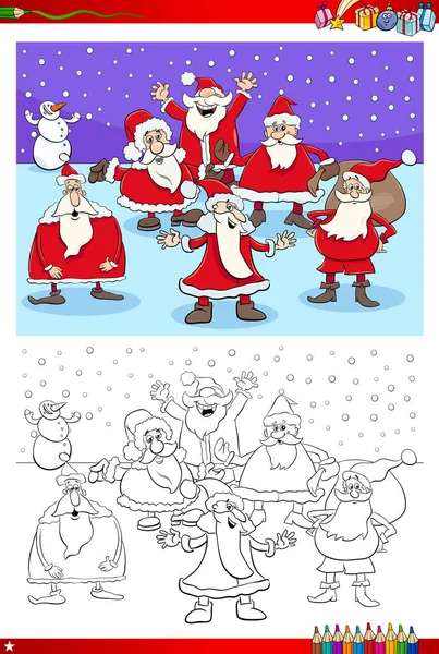 ゲームを着色サンタ クロース クリスマス文字の漫画挿絵 — ストックベクタ