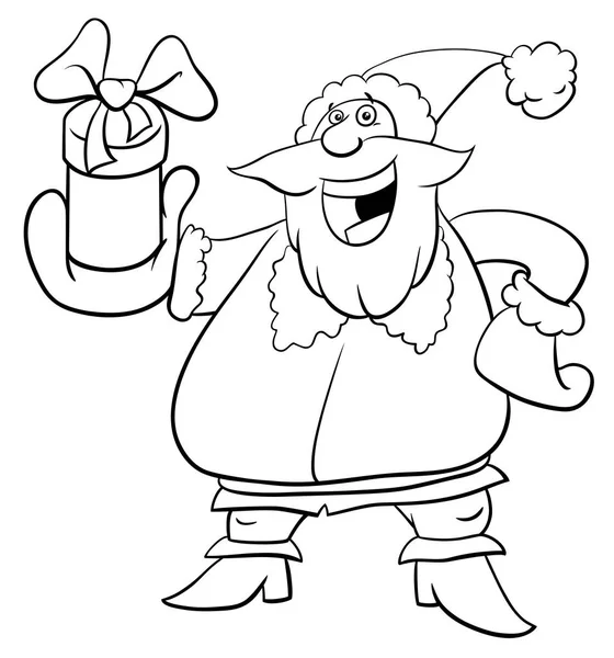 Černá Bílá Kreslený Obrázek Santa Claus Charakteru Vánoční Dárek Omalovánky — Stockový vektor