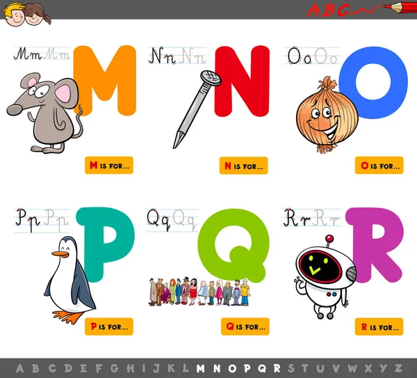 Cartoon Illustration Capital Letters Alphabet Educational Set Reading Writing Practise - Stok Vektor