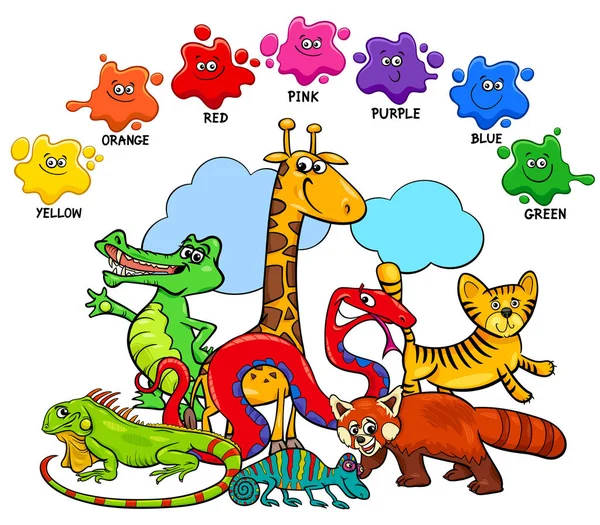 Καρτούν Εικονογράφηση Των Βασικών Χρωμάτων Εκπαιδευτική Σελίδα Για Παιδιά Χαρακτήρες — Διανυσματικό Αρχείο