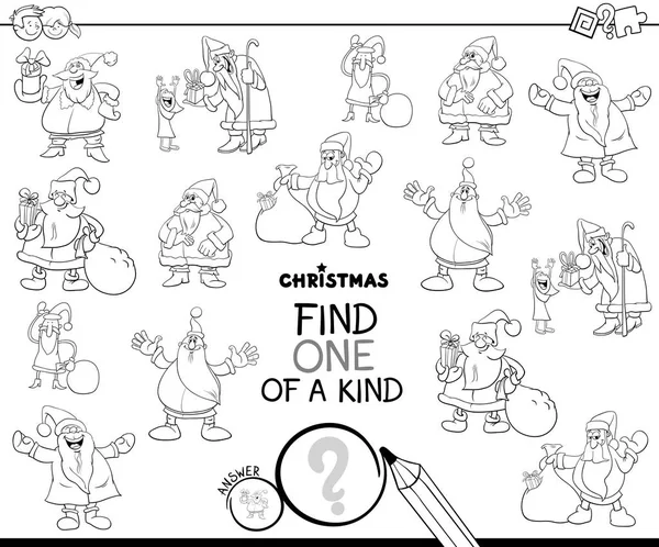 黑白卡通例证找到一个实物图片教育游戏的孩子与圣诞老人字符着色书 — 图库矢量图片