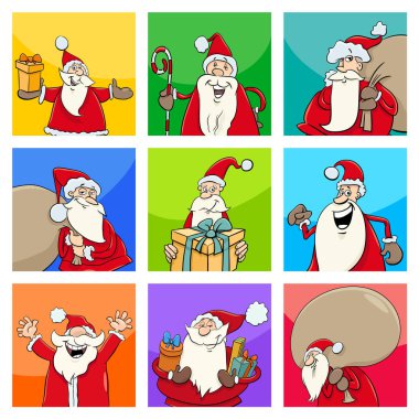 Noel tasarımı ya da Noel Baba karakterli tebrik kartlarının çizgi film çizimi