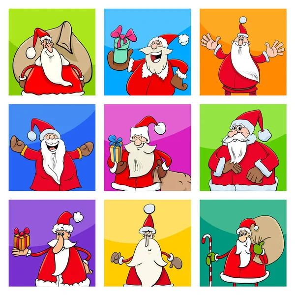 Cartoon Illustration Von Weihnachtsmotiven Oder Grußkarten Mit Weihnachtsmann Figuren — Stockvektor