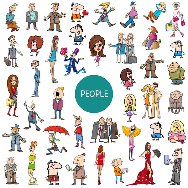 Cartoon Afbeelding Van Vrouwen Mannen Personen Personages Set — Stockvector
