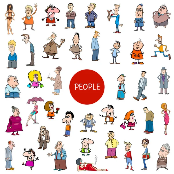 Cartoon Illustration Women Men People Characters Large Set — Stock Vector