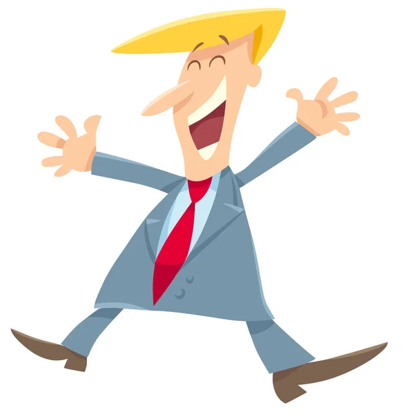 Desenhos Animados Ilustração Homem Feliz Personagem Empresário — Vetor de Stock