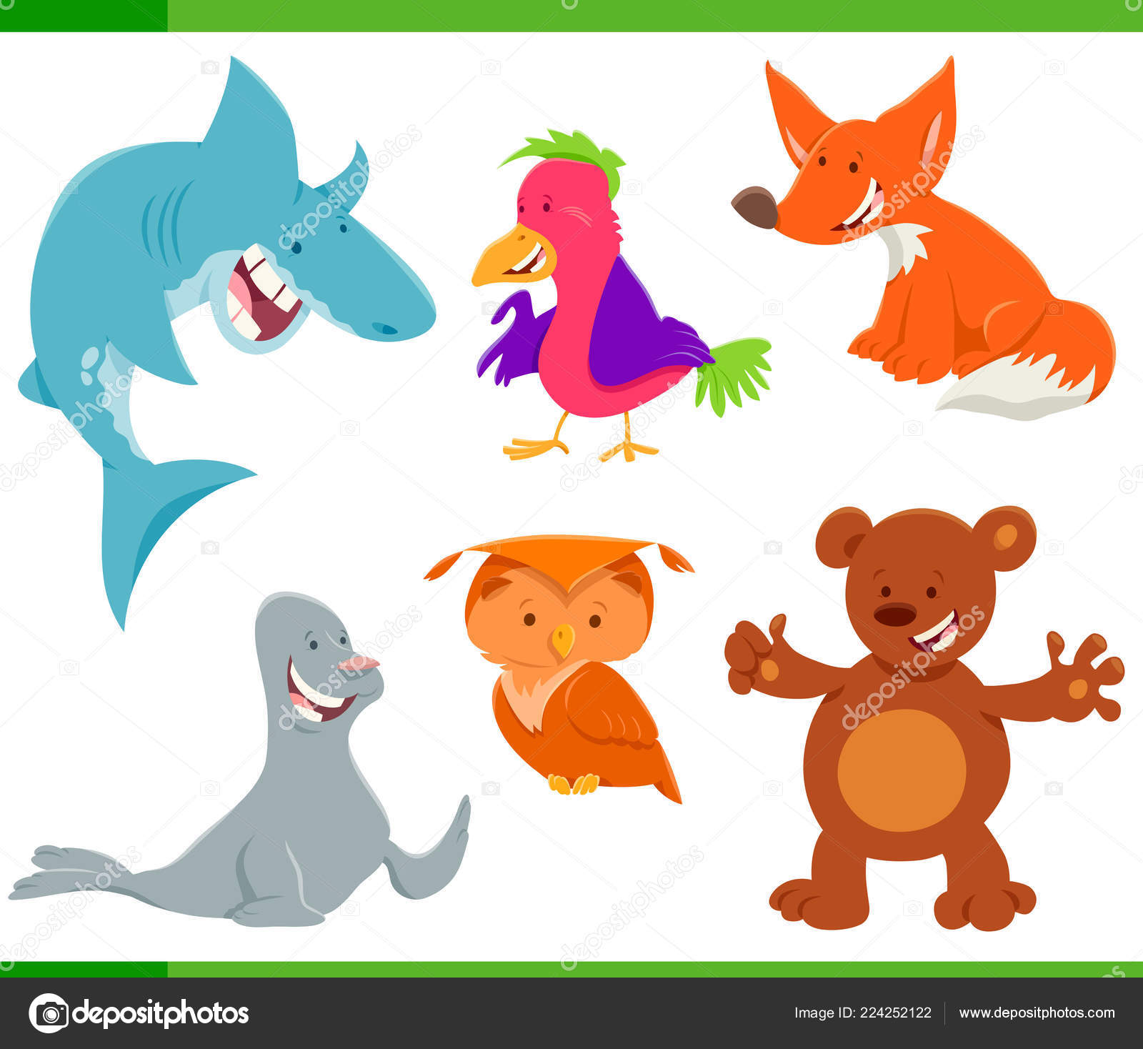 Cartoon Illustration Friendly Wild Animal Characters Set Stock Vector Image  by ©izakowski #224252122
