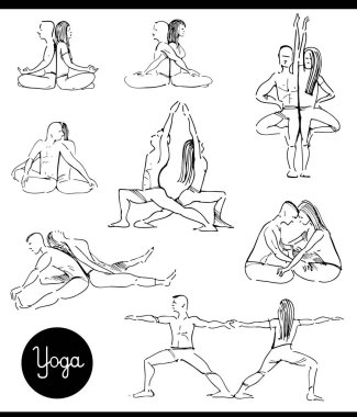 Siyah beyaz resim kümesi pratik Yoga kaç kadın ve erkek