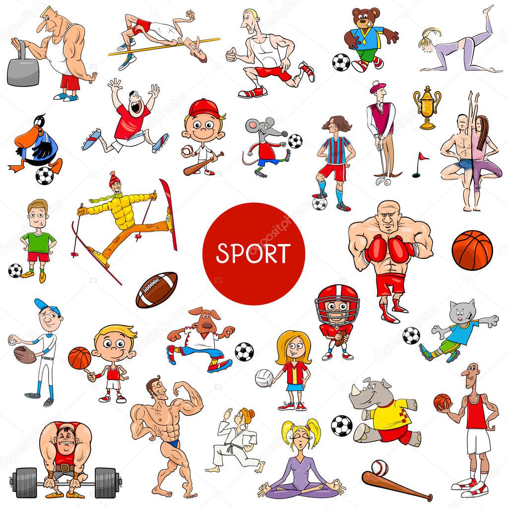 Cartoon Illustration of People Characters and Sport Disciplines Large Set