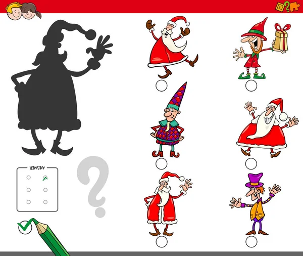 为有圣诞角色的儿童寻找正确的影子教育活动的卡通插图 — 图库矢量图片