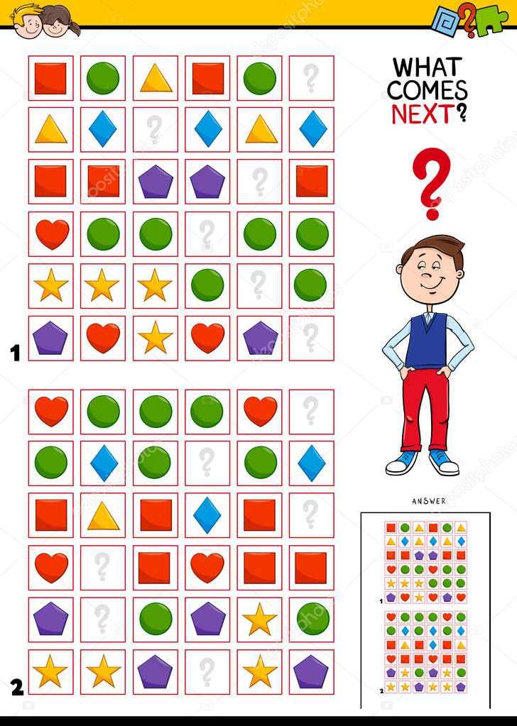Cartoon Illustration of Completing the Pattern in the Rows Educational Task for Children