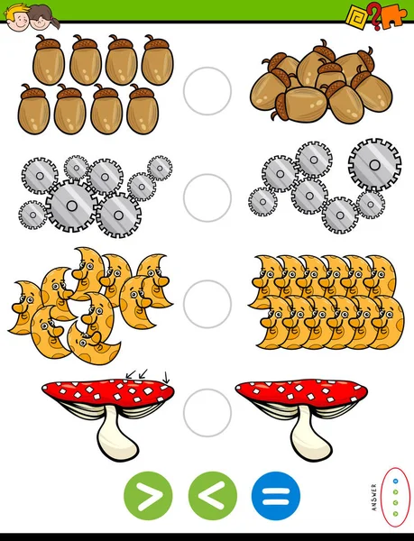 教育数学益智游戏的卡通插图 对学龄前和未成年儿童而言 其程度大于 小于或等于 — 图库矢量图片