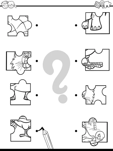 Černá Bílá Kreslený Obrázek Obrázky Odpovídající Hra Pro Děti Puzzle — Stockový vektor