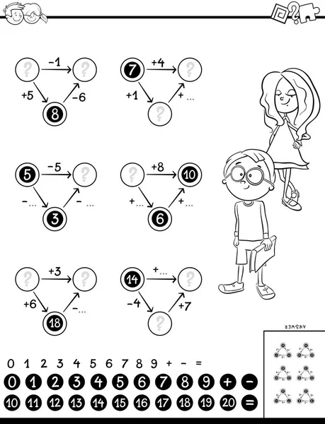 Illustration Dessin Animé Noir Blanc Tâche Diagramme Calcul Mathématique Éducatif — Image vectorielle