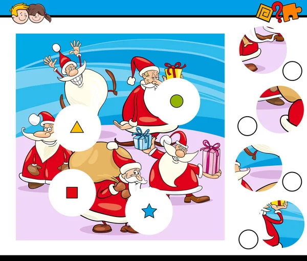 为有圣诞老人角色的孩子们制作教育匹配拼图的卡通插图 — 图库矢量图片