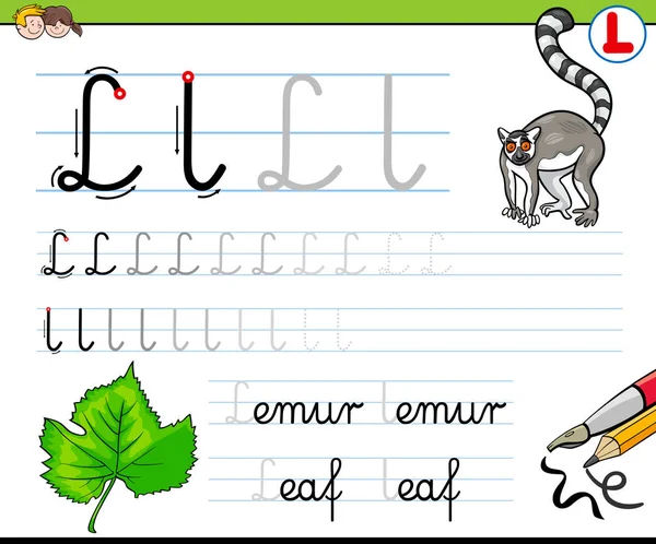 Illustration Bande Dessinée Pratique Écriture Avec Lettre Pour Les Enfants — Image vectorielle