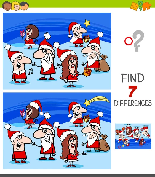 Differences game with Christmas characters — Stock Vector