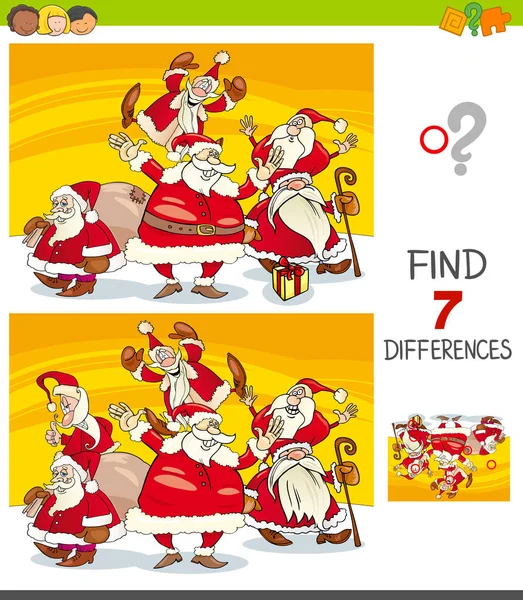 Jogo diferenças com o grupo Papai Noel —  Vetores de Stock