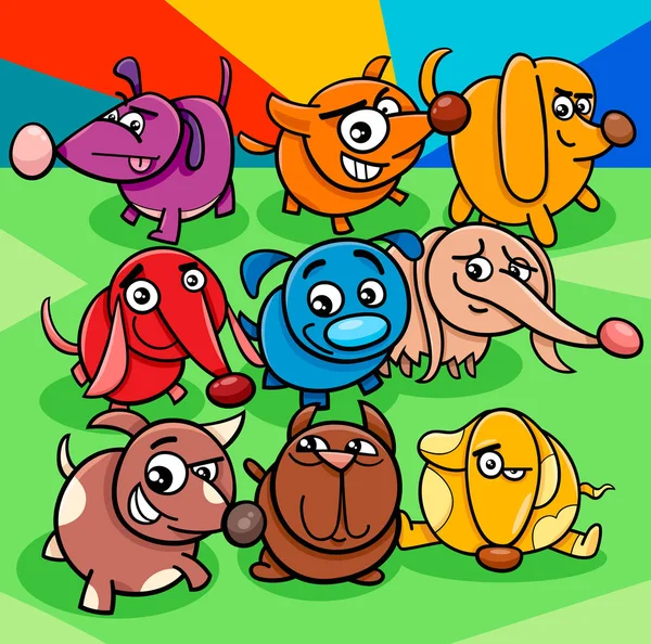 Ilustracja Kreskówka Śmieszne Kolorowe Psy Zwierzę Zwierzę Znaków Grupy — Wektor stockowy