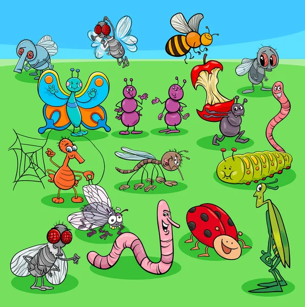 Cartoon Illustration Funny Insects Bugs Grupa Znaków Zwierząt — Wektor stockowy