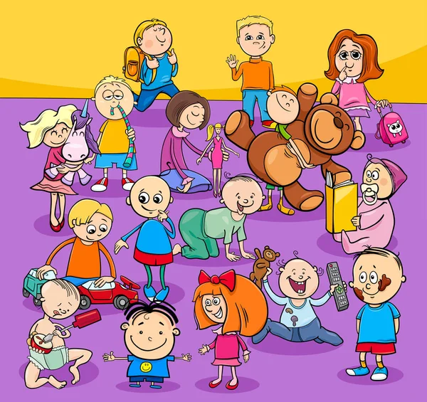 Ilustración Dibujos Animados Niños Pequeños Niños Edad Preescolar Primaria Grupo — Vector de stock