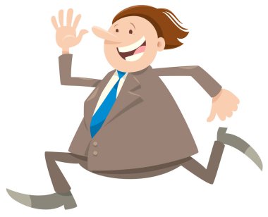 Mutlu koşan adam ya da işadamı karakter karikatür çizimi
