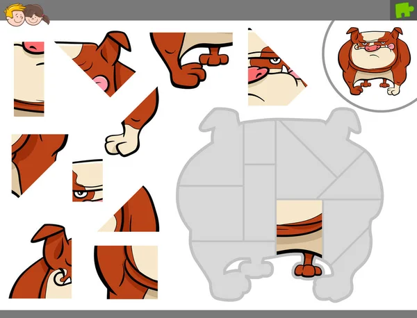 Cartoon Illustration Educational Jigsaw Puzzle Game Children Funny Dog Character - Stok Vektor