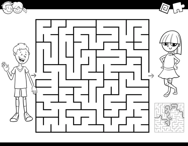 Illustration Dessin Animé Noir Blanc Labyrinthe Éducation Jeu Activité Labyrinthe — Image vectorielle