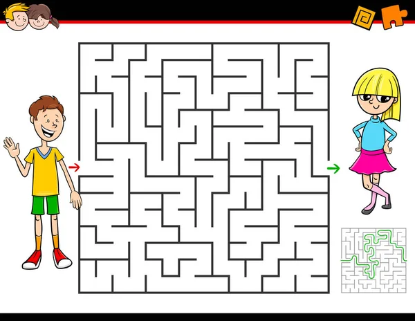 Illustration Bande Dessinée Labyrinthe Éducatif Jeu Activité Labyrinthe Pour Enfants — Image vectorielle