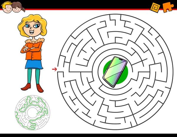 Cartoon Illustration Education Maze Labyrinth Activity Game Children Girl Smart — Stock Vector