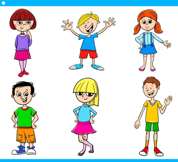 Dibujos Animados Ilustración Niñas Niños Niños Adolescentes Personajes Conjunto — Vector de stock