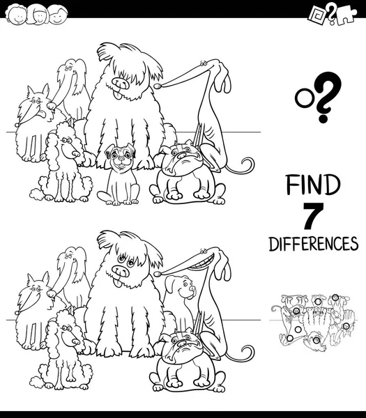 黑与白动画片发现七种差异图片教育游戏的孩子与血统狗字符小组着色书 — 图库矢量图片