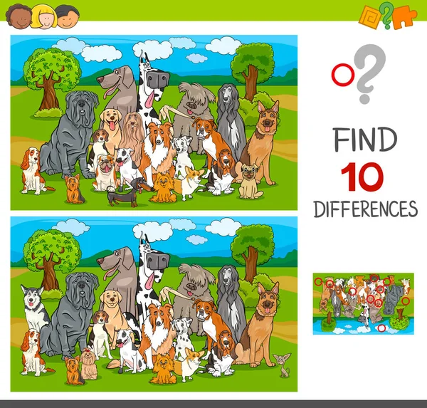 Cartoon Illustration Finding Ten Differences Pictures Educational Game Children Purebred — стоковый вектор