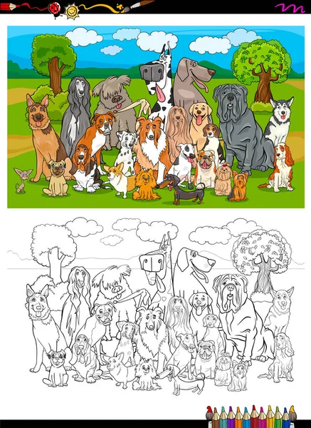 Desenhos Animados Ilustração Cães Raça Pura Animais Personagens Grupo Colorir — Vetor de Stock