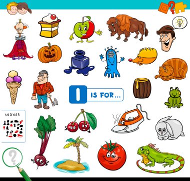 Harfle başlayan resim bulma illüstrasyon eğitim oyun kitabını çocuklar için çizgi film