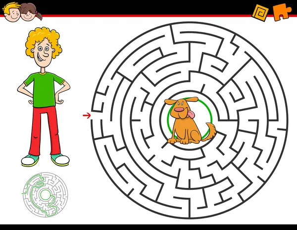 Cartoon Illustration Von Bildungslabyrinth Oder Labyrinth Aktivitätsspiel Für Kinder Mit — Stockvektor