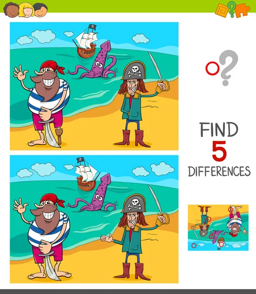 Cartoon Illustration Finding Five Differences Pictures Educational Game Children Funny — стоковый вектор